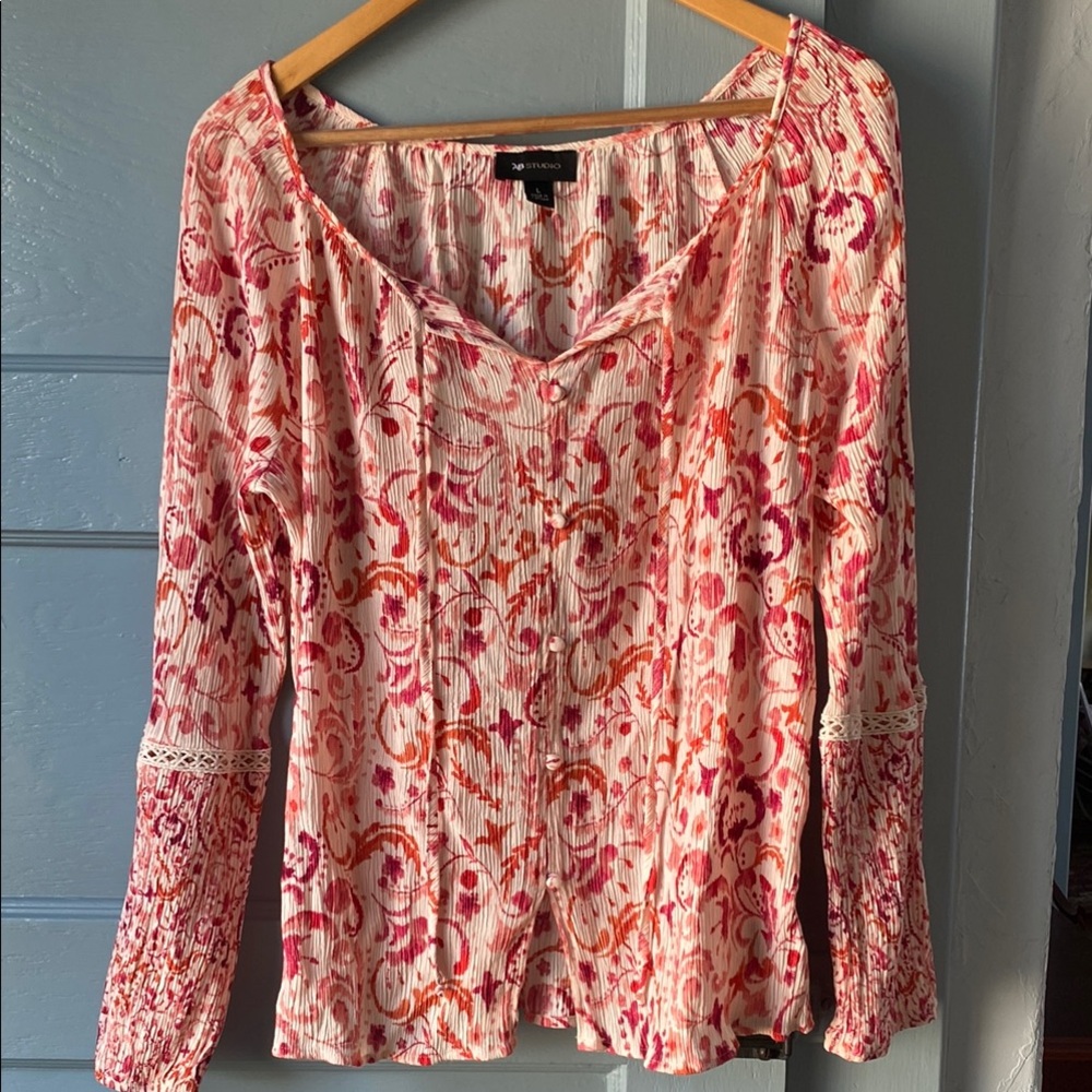 AB Studio Fitted Orange and Pink 3/4 Sleeve Blouse